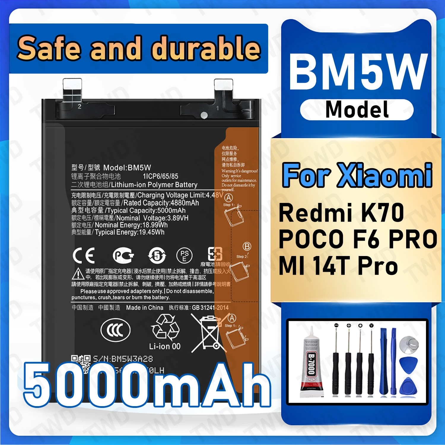 BM5W Large capacity Battery For XIAOMI Redmi K70/POCO F6 PRO/MI 14T Pro Batteries New High Quanlity+Free Tools