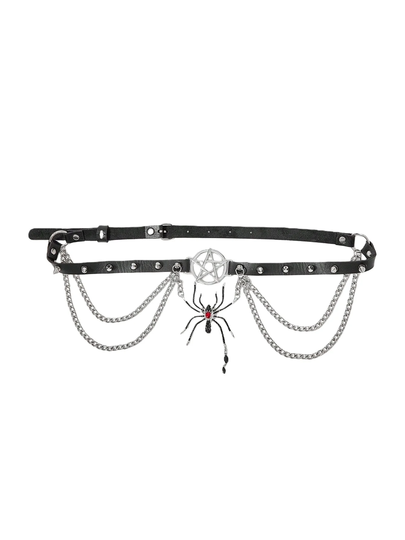 HERSHINE 1 piece women's trendy five-pointed star spike spider chain belt Y2K Gothic style punk style Halloween accessories