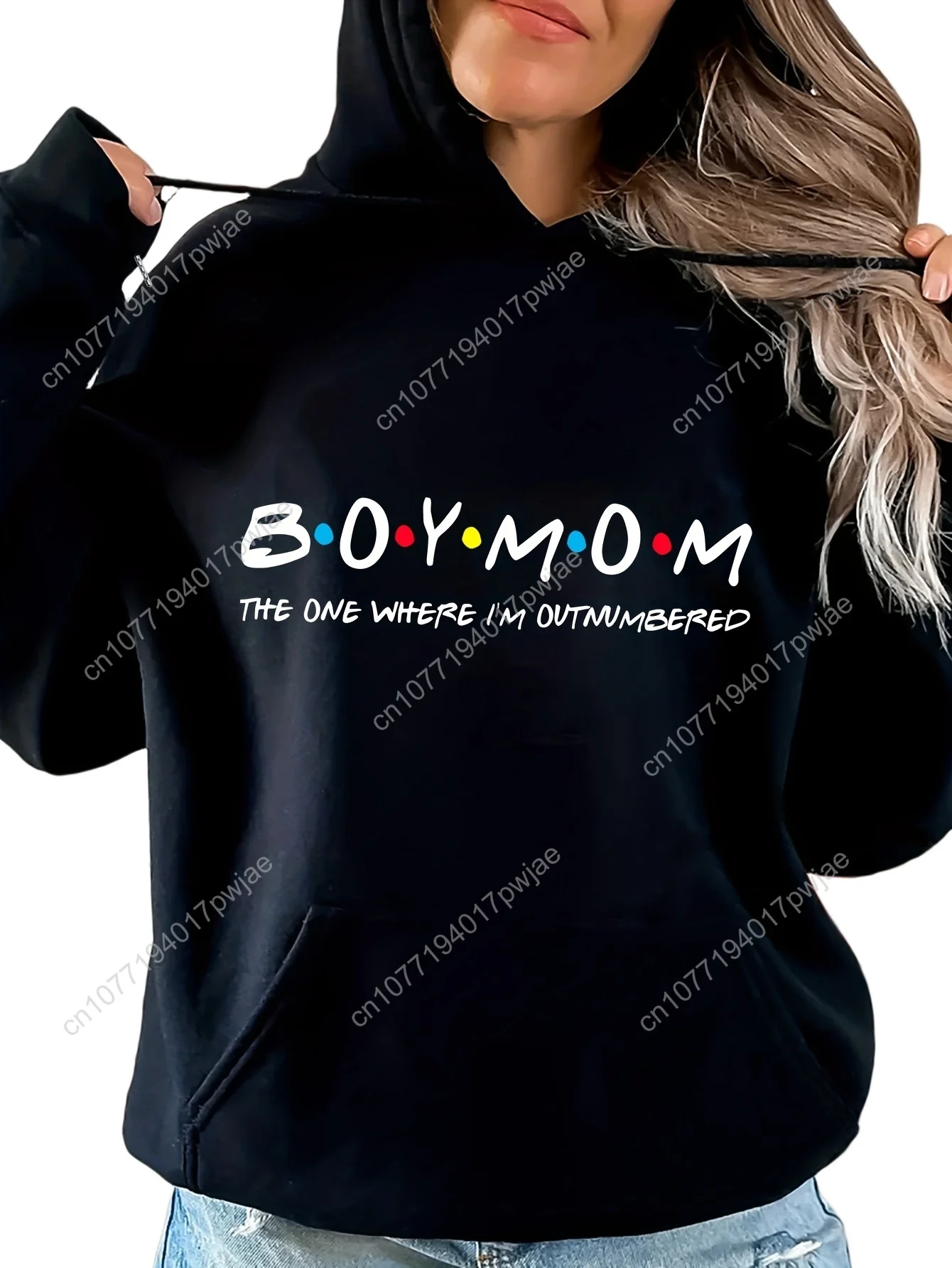 เสื้อฮู้ดพิมพ์ลาย Boy Mama, เสื้อฮู้ดแขนยาวมีเชือกผูกแบบลำลอง, เสื้อผ้าผู้หญิง