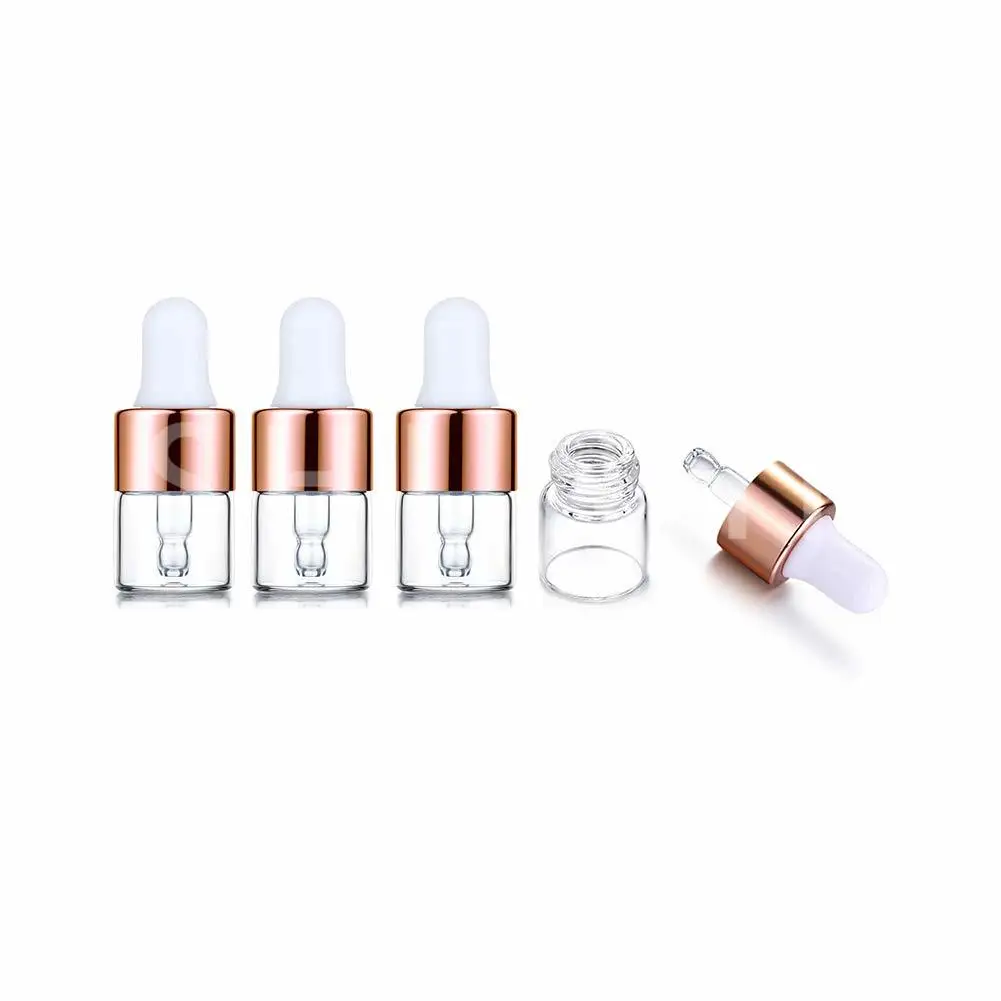 

200 Pcs 1ml Mini Dropper Bottles Essential Oil Aromatherapy Bottles With Rose gold Cap Reagent Pipettes Bottles