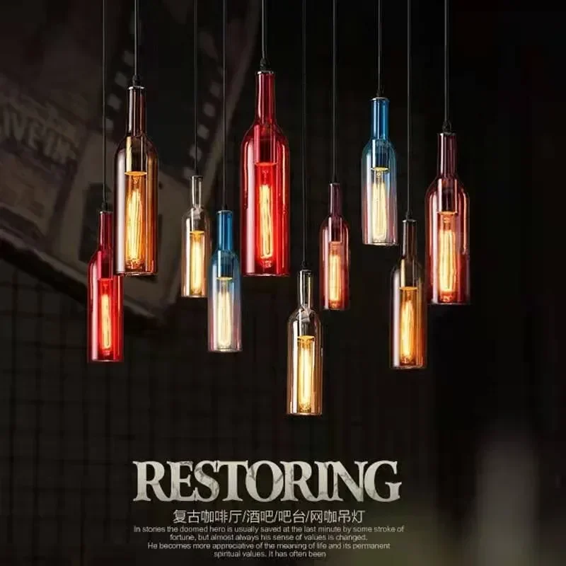 Creative Personality Multi-day LED Pendant Light Restaurant Bar Coffee Shop Clothing Bar Color Beer Bottle Decorative Lamp