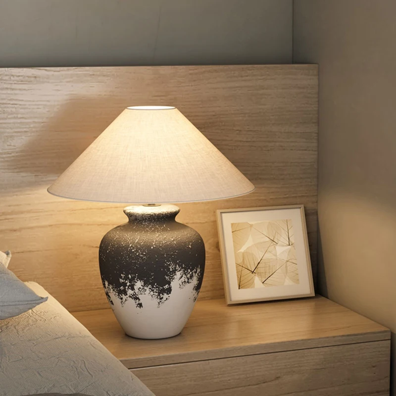 Handmade Ceramic Remote Control Dim E27 Led Table Lamps for Living Room Bedroom Bedside Lamp Indoor Lighting Fixtures