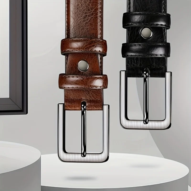 2-teiliger Luxus-Gürtel für Herren PU-Ledergürtel Metall-Dornschließe Hochwertige Marken-Designer Taillengürtel für Jeans Übergröße – Detail 1