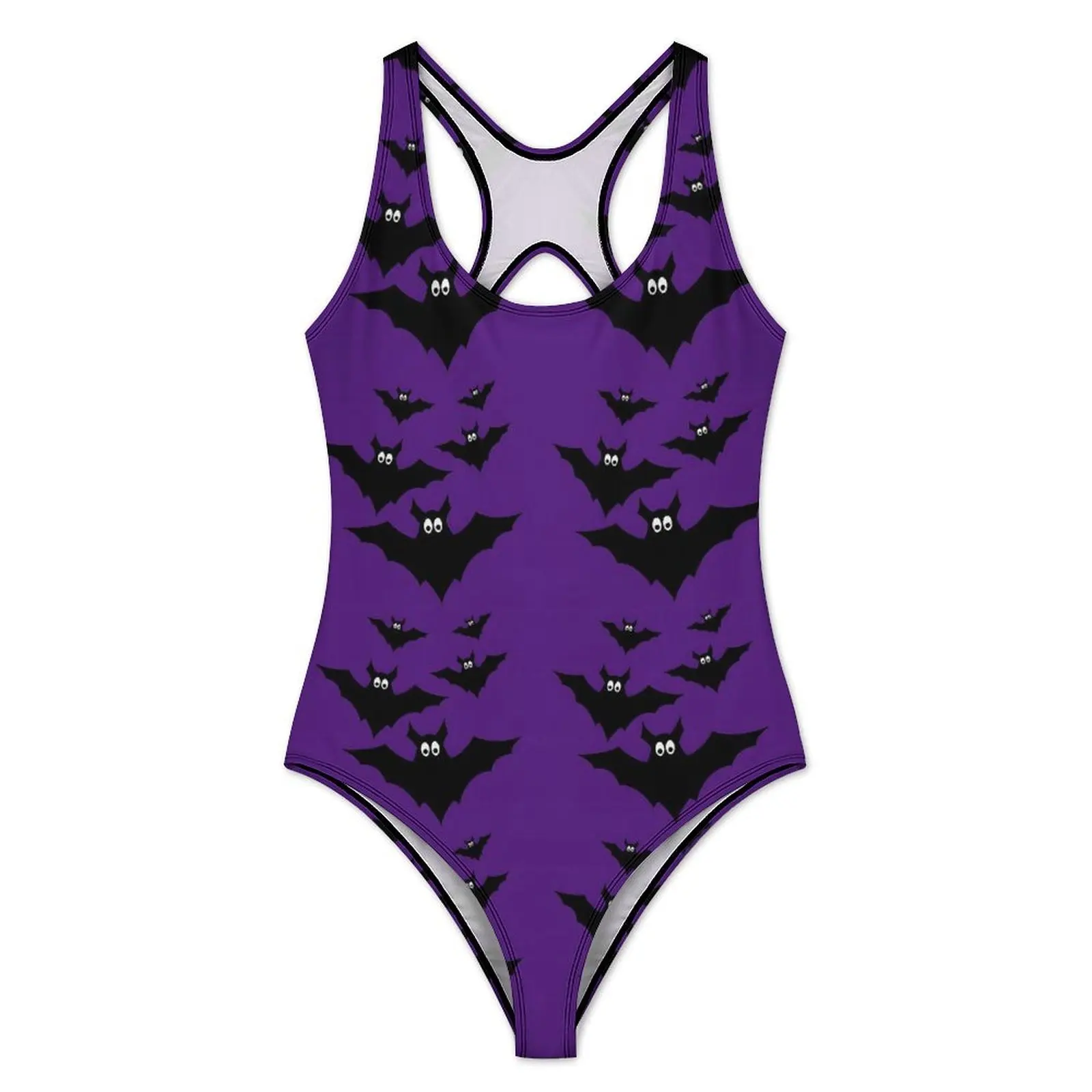 Halloween Black Purple Swimsuit Cute Flying Bats Push Up Swimwear One-Piece Sport Monokini Bodysuit Sexy Beachwear Plus Size