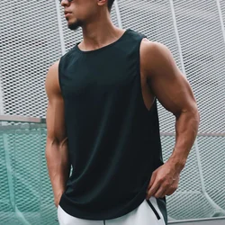 Summer Quick Dry Sports T Shirts For Men Solid Color Sleeveless Gym Muscle Tank Top Fitness Gym Tops Bodybuilding Running Tees