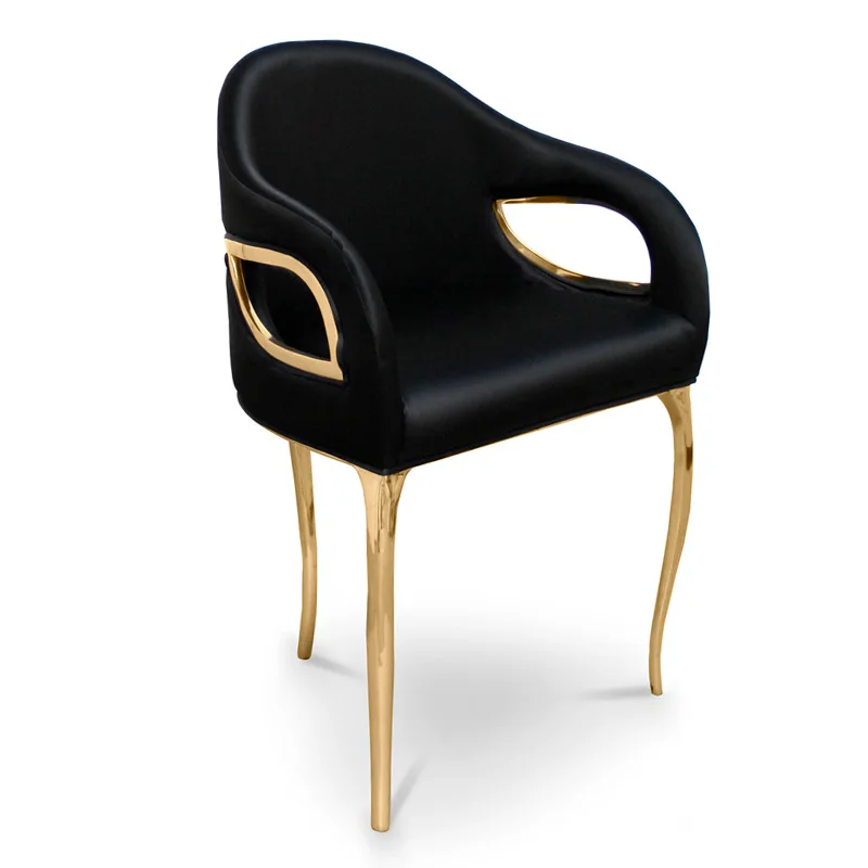 

Italian, light luxury, pure copper, dining chair, simple, leather, backrest, casual