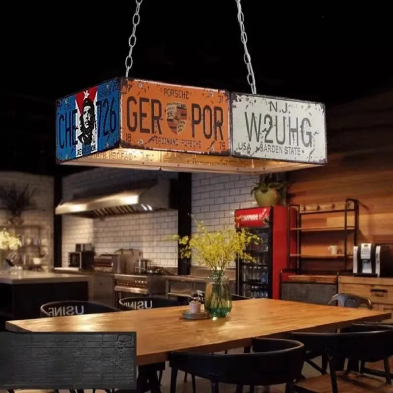 American Vintage Industrial Style Pendant Lights Restaurant Personalized Bar Counter Dining Room Cafe Rectangle Lighting Decor