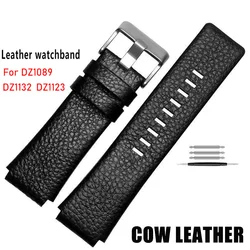 New High Quality Leather Watch Band Mens Chain For Diesel DZ1089 DZ1123 DZ1132 Substitute Convex Black Strap 30*22mm 30mm 28mm