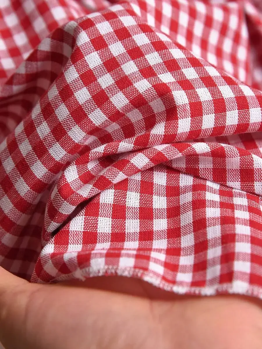 

Womens Summer Casual Red Gingham Checkered Loose Shorts With Tie Waist Ruffle Hem