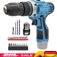 Cordless Drill, Power Drill 12V with 3,0Ah Battery Combi Drill Set 2 Speeds, LED Light, 14pcs Drill Set DIY Charger Included