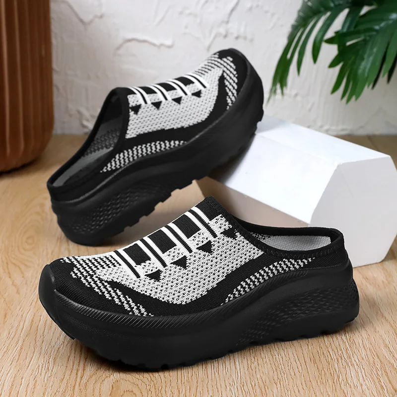 Women's Large Size Summer Outdoor Flat Bottom Casual Sports Shoes Soft Surface Mesh Upper Half Foot Support for Comfort