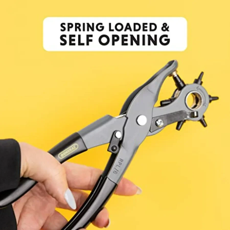 เครื่องมือเจาะรูหนังแบบทั่วไป พร้อมหัวเจาะ 6 ขนาดสำหรับงานหนัง ยาง พลาสติก งานอดิเรก และงานฝีมือ