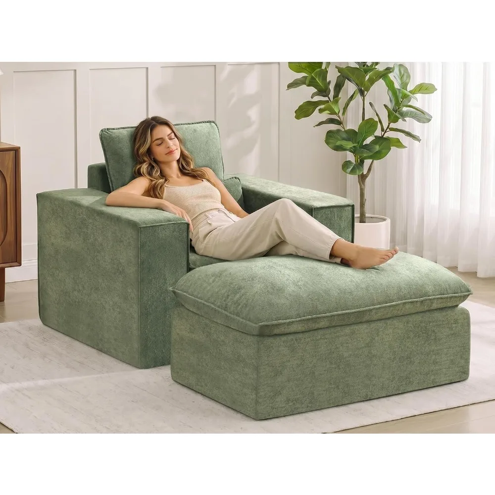 Boneless Chaise Lounge Chair Indoor with Ottoman, 43.7'' W Modern Deep Seat Boneless Chair, Upholstered Comfy Cloud, Customized