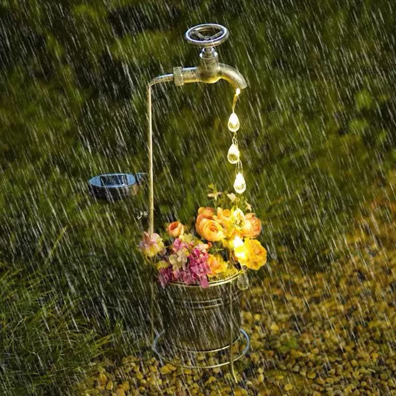 Sprinkler Water Kettle Faucet Water Droplet Flower Pot Lamp Solar Powered Lawn Lamp Courtyard Outdoor waterproof Garden