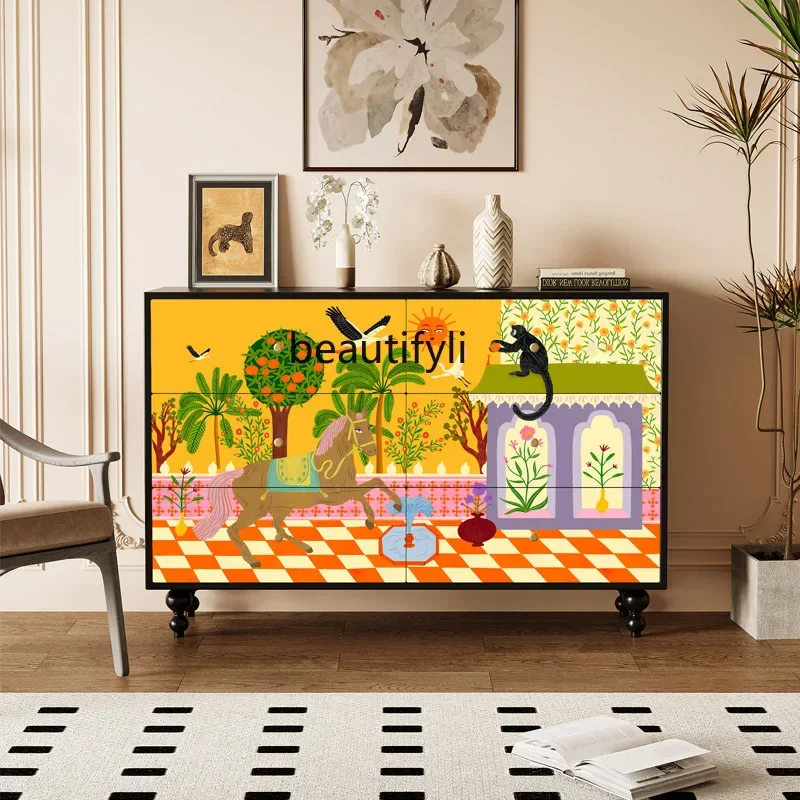 

fg28French solid wood retro chest cabinet, living room sofa storage cabinet, household wall cabinet