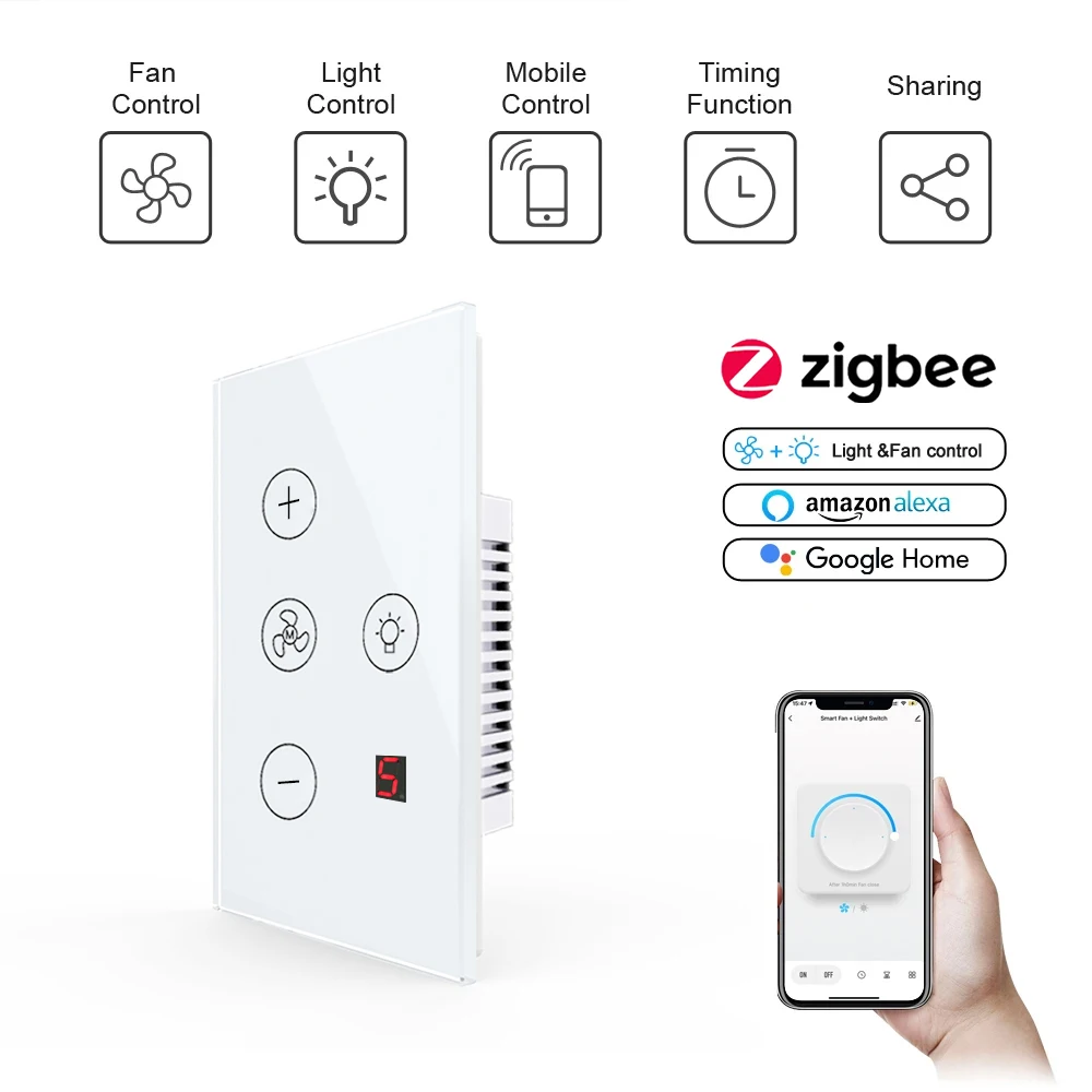 Tuya Zigbee Smart fan switch connessione di rete APP telecomando Alexa e Google Assistant AC110V 220V controllo vocale