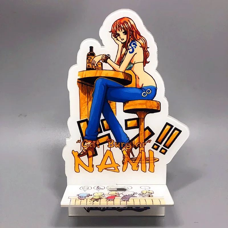 Anime uma peça suportes de telefone criatividade luffy zoro acrílico sinais de pé ornamento nami figura telefone tv stands acessórios