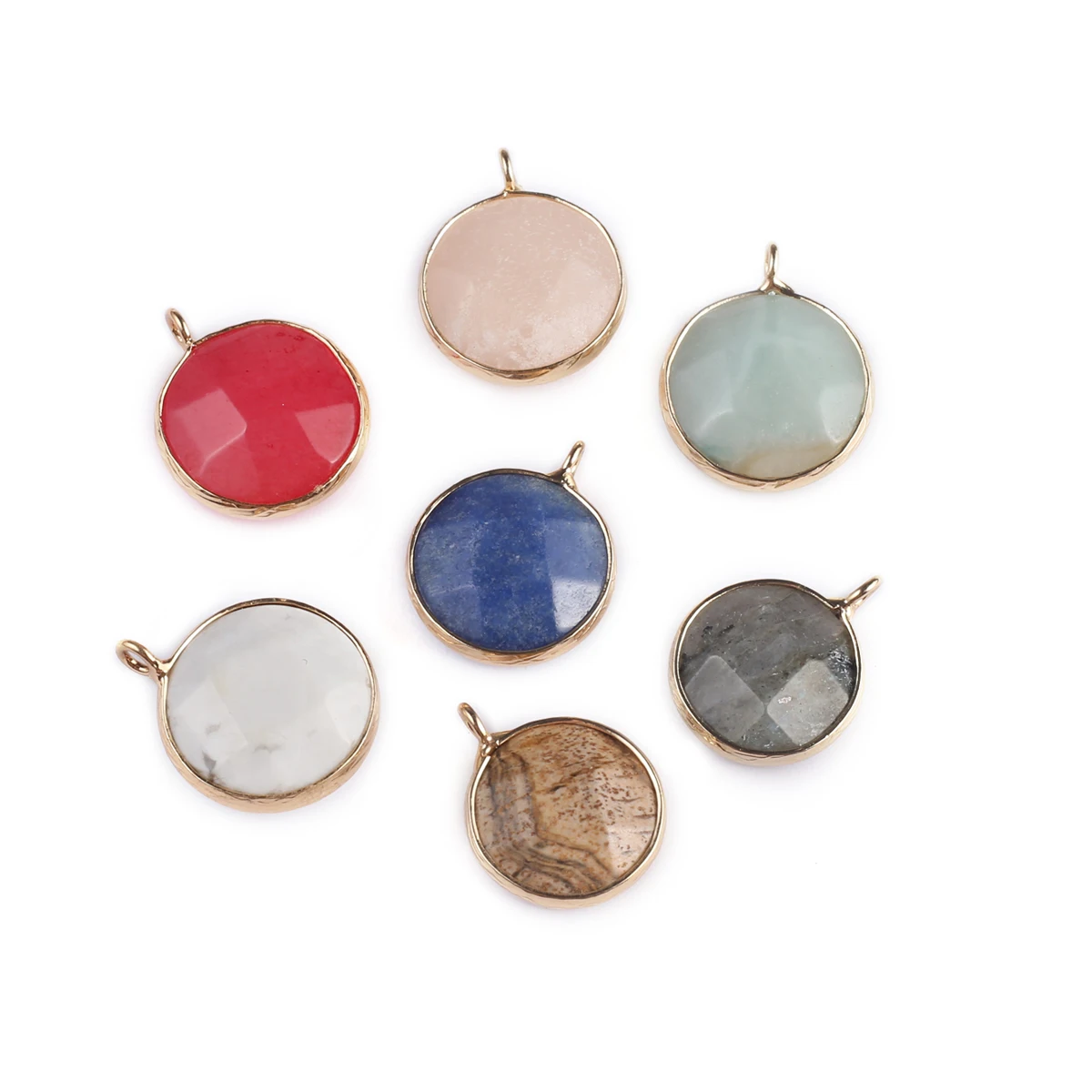 

10PCS Wholesale White Turquoise Flash Labradorite Picture Stone Round Natural Stone Pendant Jewelry Making DIY Necklace Gift