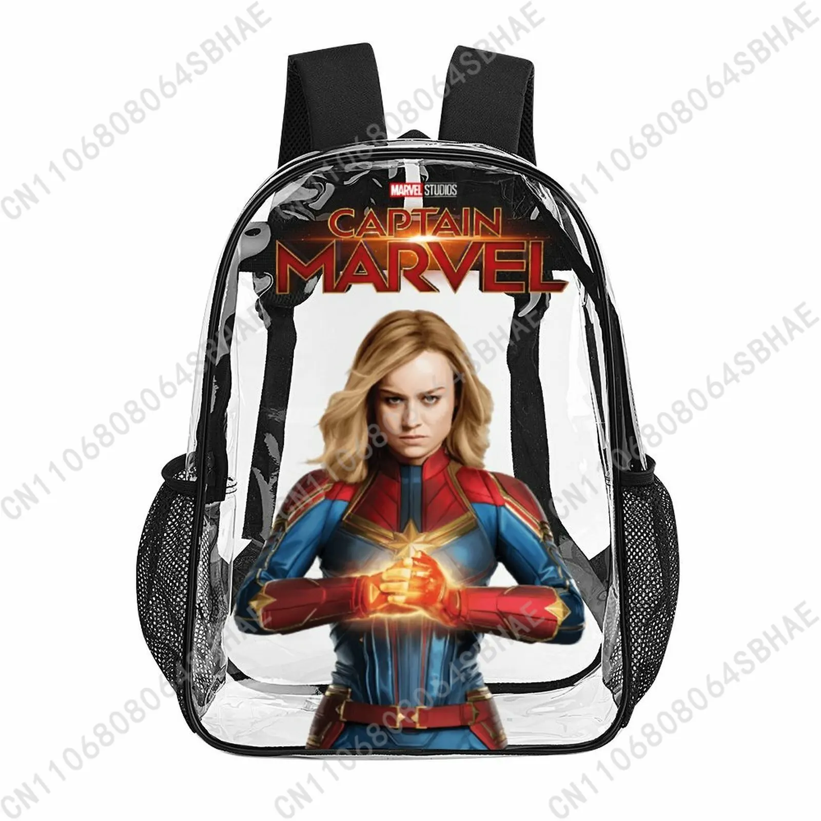 

Модный прозрачный рюкзак Marvel Captain Marvel 17 дюймов для мужчин, женщин и подростков, персонализированная прозрачная сумка из ПВХ, подарки для косплея