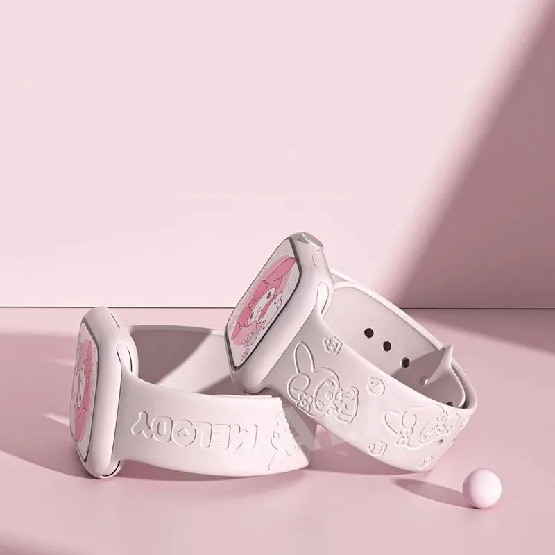 My Melody Sanrio สายซิลิโคนสําหรับ Apple Watch Bands 38 มม.41 มม.42 44 45 49 มม.สร้อยข้อมือ IWatch Series Se 9 8 7 6 5 3 Ultra 2 Band