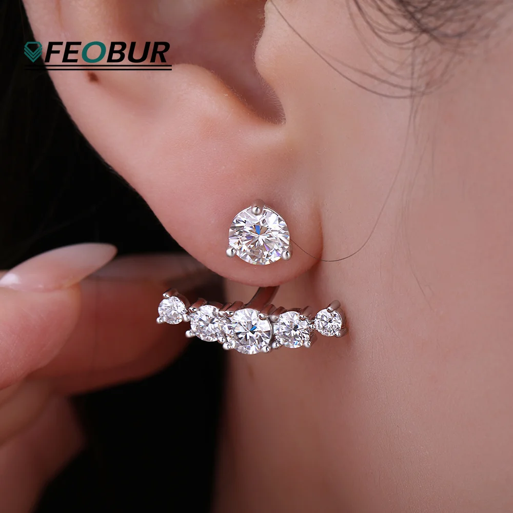 4.6Cttw All Moissanite Ear Jacket Earrings for Women 925 Sterling Silver Detachable Lab Diamond Drop Stud Earring Jewelry Gift