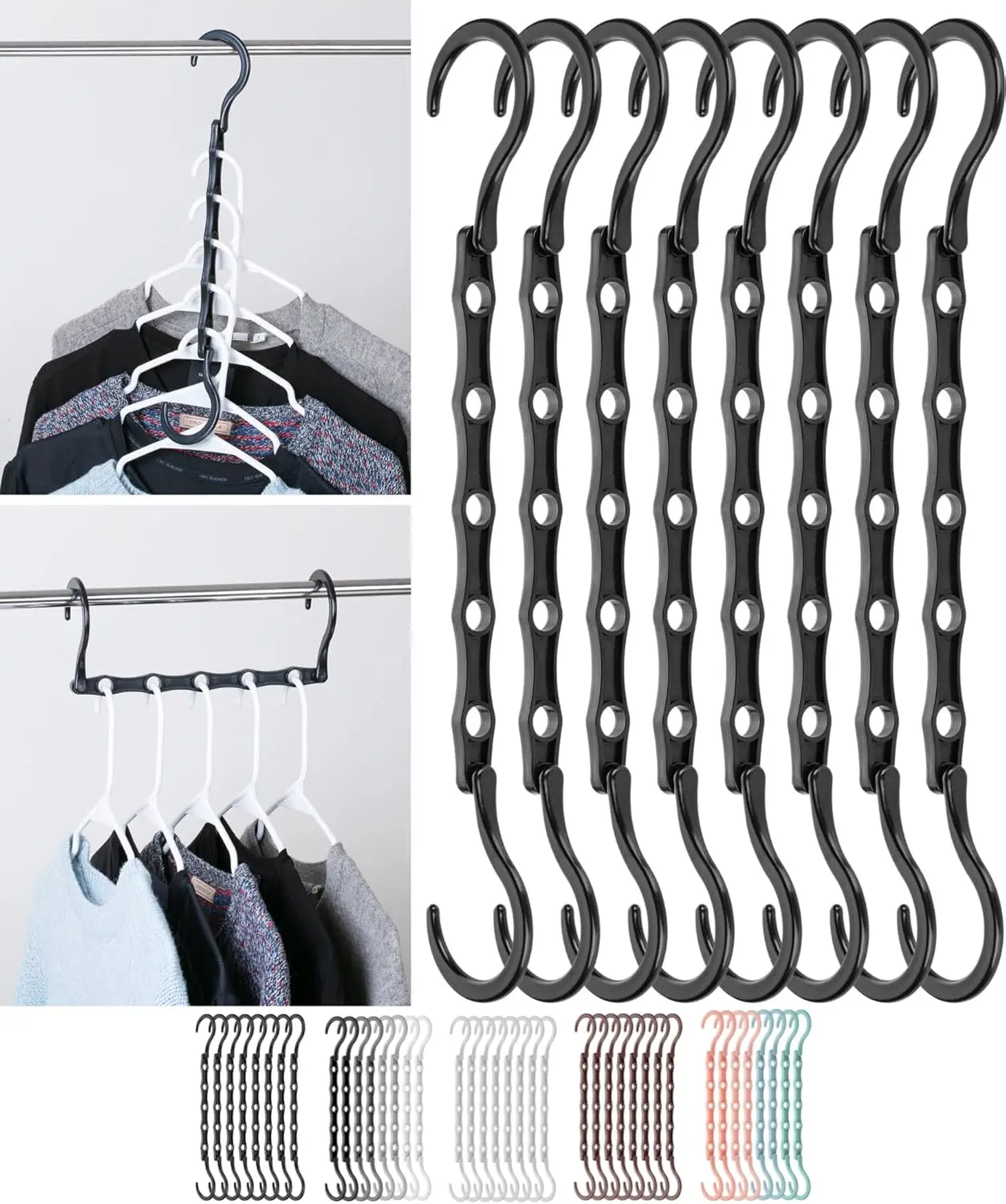 

Space Saving Hangers, 8 pcs, 360° Rotating Hooks, Magic Cascading Organizer with 5 Slots, Closet Storage for Clothes, Dorm Essentials