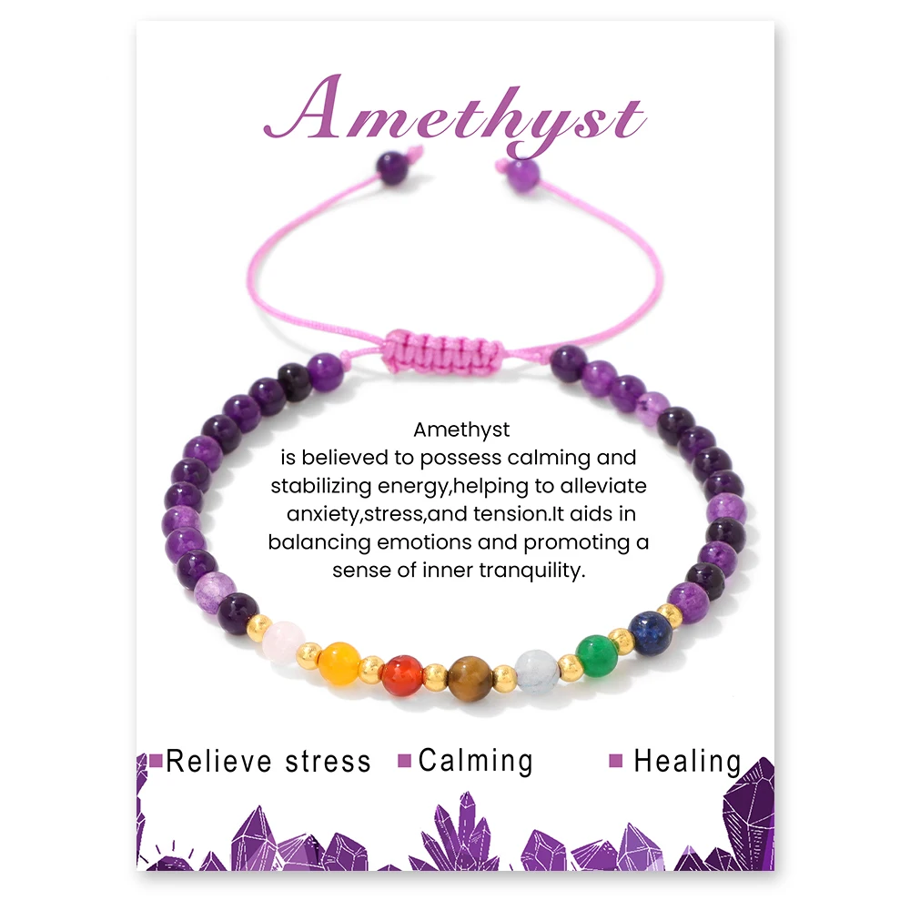 Healing Rainbow colored natural stone beads 7 chakras yoga good luck bracelet minimalist mini bracelet