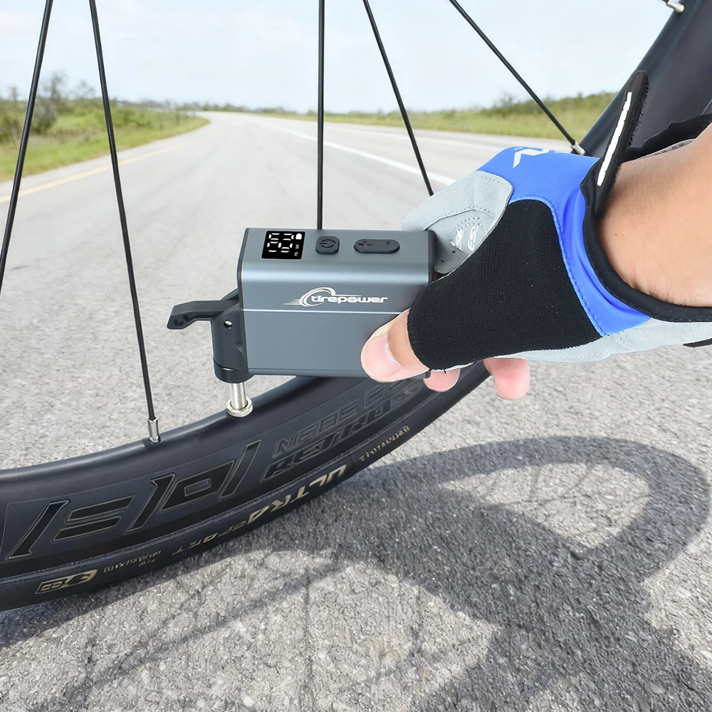 Elektrische Fahrradpumpe mit schnellem USB-C-Ladeanschluss, 120 PSI, tragbarer Mini-Reifenfüller mit zwei 480mAh Akkus und Display – Detail 23