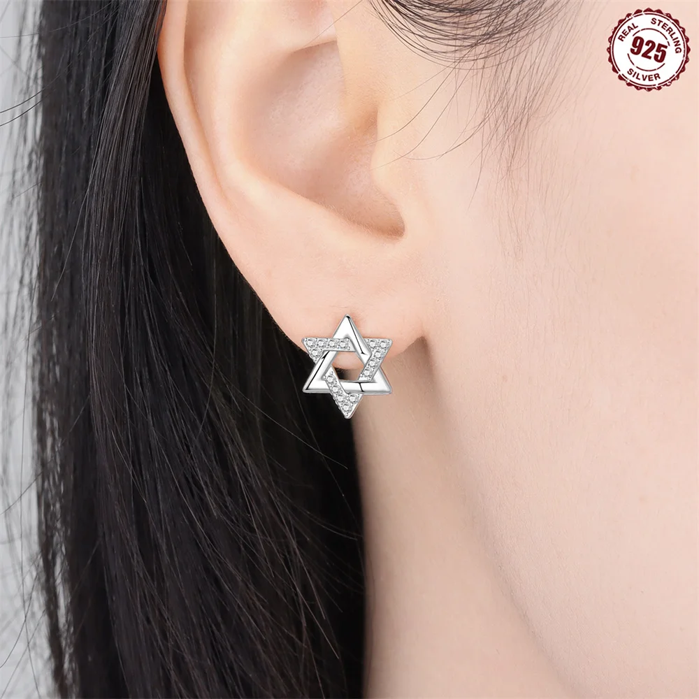 925 Sterling Silver Hexagram Star Stud Earrings Six‑Pointed Star Post Earrings Women Harmony Symbol Jewelry Daily Party Gift