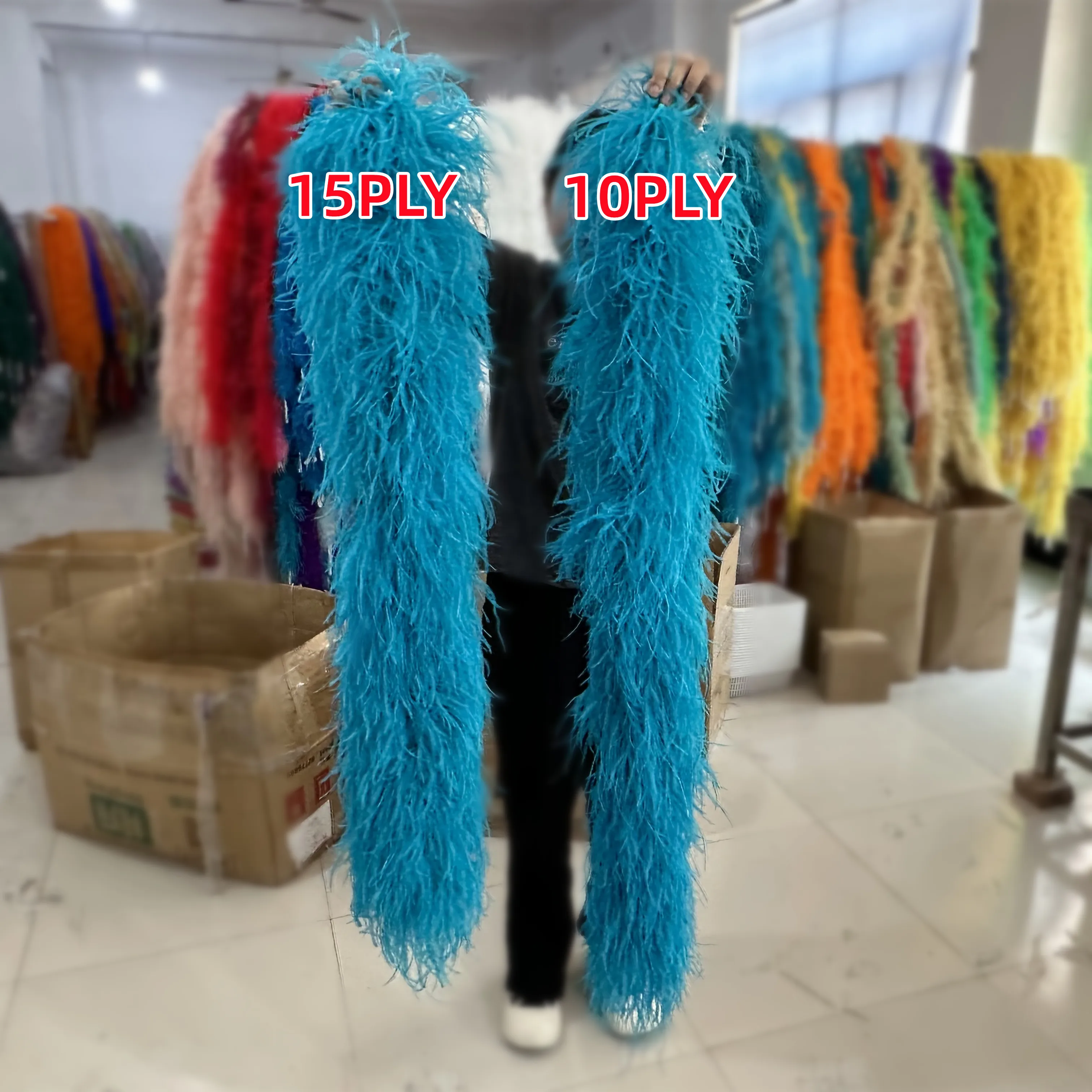 Retro Colorful 1 Meter Ostrich Feather Boa Trims Fluffy White Ostrich Feathers for Wedding Dresses Dcoration Boa Shawl 1-30Ply