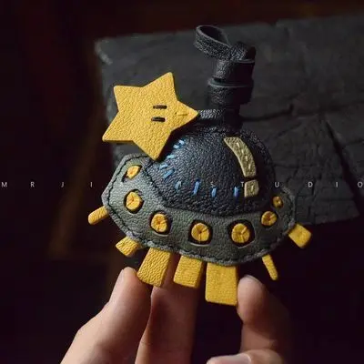 Starry Sky Dreamer Genuine Leather Handmade Bag Charm Decoration Car Keychain Simple Gift