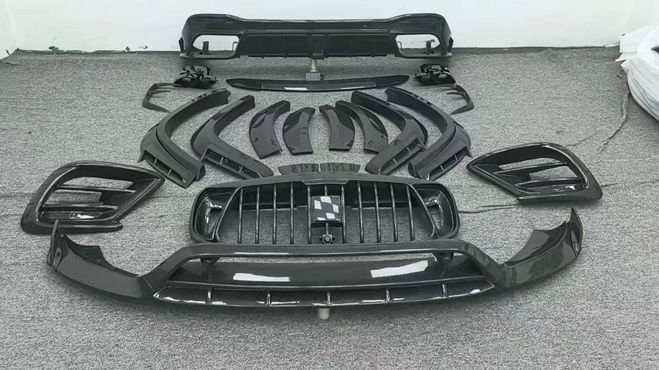 Extreme MakeoverYICKU New Bumper - GLS63 2019- Upgrade MSY Style Front/Rear Lip Wheel Eyebrow Grille Tuyere Carbon Fiber Black H