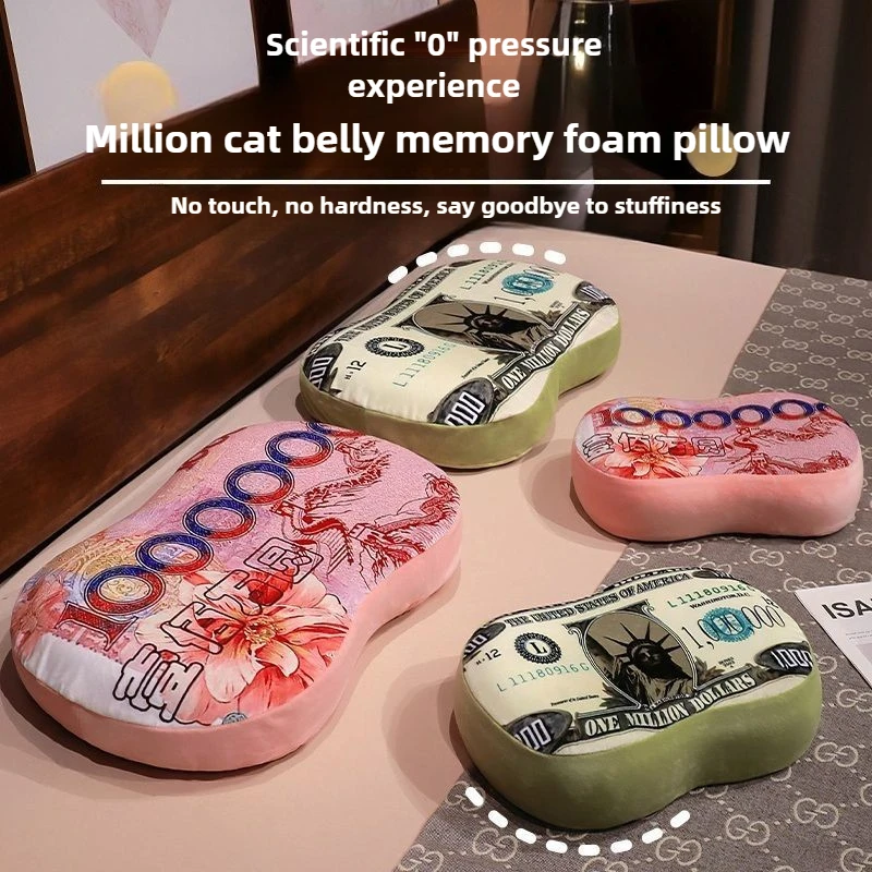 USD Printed Cat Belly Pillow,Home Neck Protection and Sleep Massage Pillow,Sofa Memory Cotton Cushion Can Be Disassembled Washed