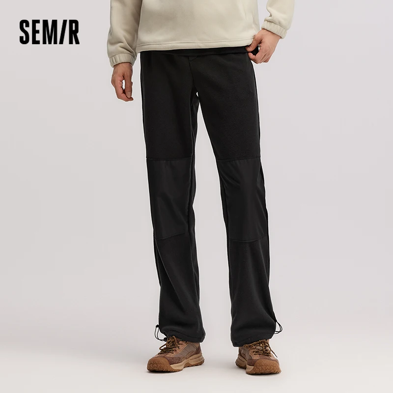 Semir Pants Men Antistatic Polar Fleece 2024 Winter New Patchwork Outdoor Style Printed Loose Straight Leg Pants Trousers