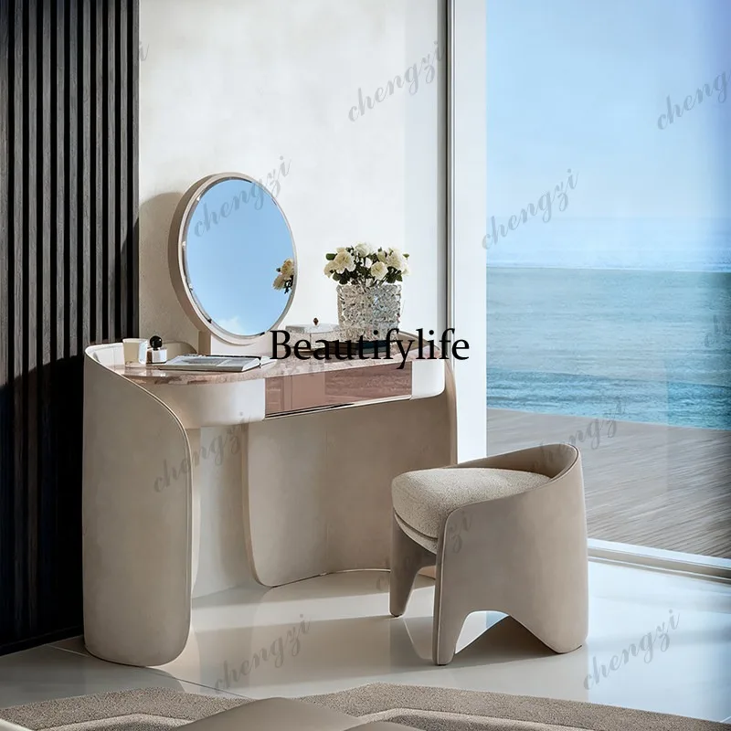 Italian light luxury high-end bedroom dresser designer microfiber leather makeup table with mirror