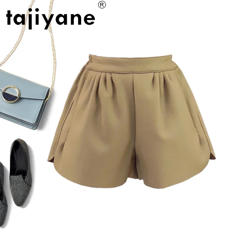 

Tajiyane Women's Shorts Real Sheepskin High Waist Trousers Woman Genuine Leather Shorts Female Clothing Spodenki Damskie TN2375