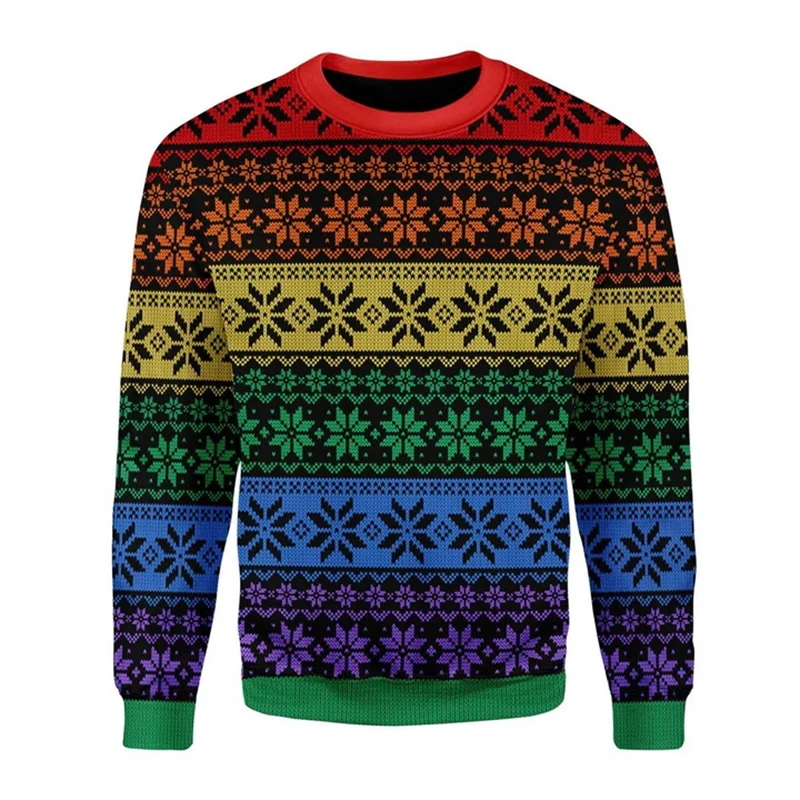 Rainbow Puzzle Printed Sweatshirt Happy New Year Pullover Men Women Autumn And Winter Fashion Street Clothes O Neck Long Sleeved