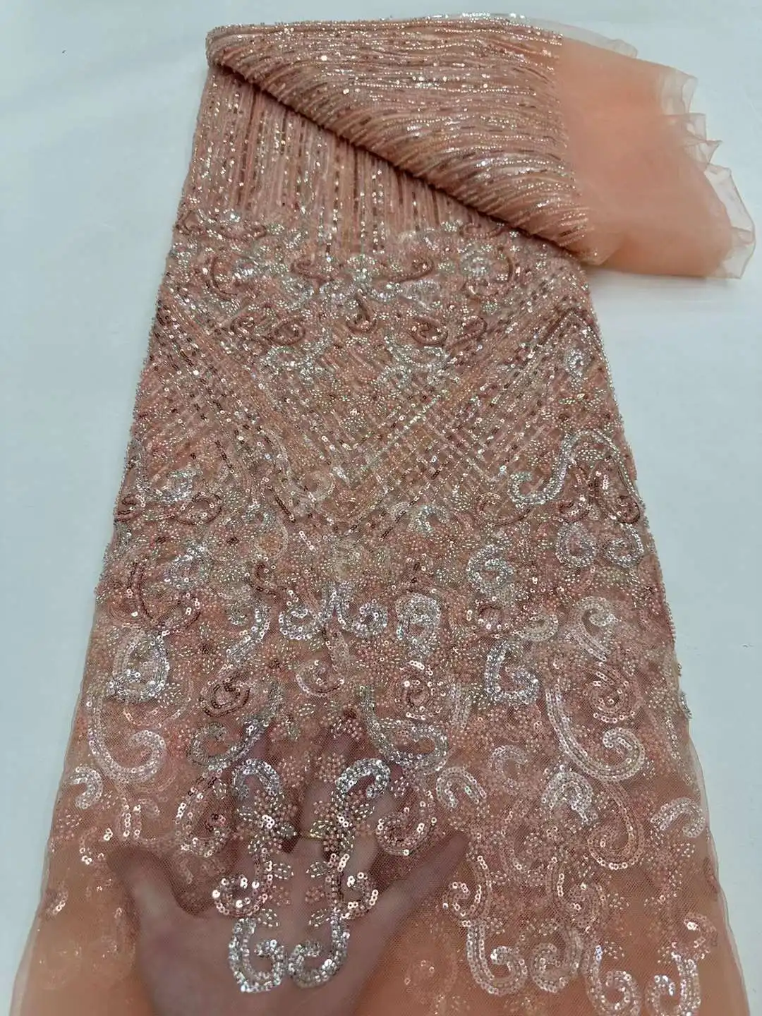 2024 Latest Delicate Elegant Best Quality Soft Beaded Tube Lace With Lots Stones fabric For Wedding Evening Dress U_Ge2198