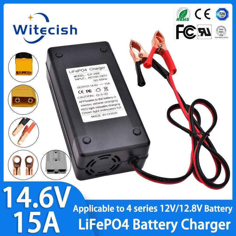 4S 12v 24v High Power 14.6V/10A 15A 20A Lifepo4 Charger 110-220V for Lithium Iron Phosphate Battery Pack