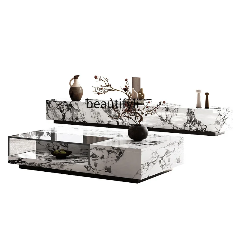 

Small apartment coffee table TV combination storage integrated solid wood TV cabinet