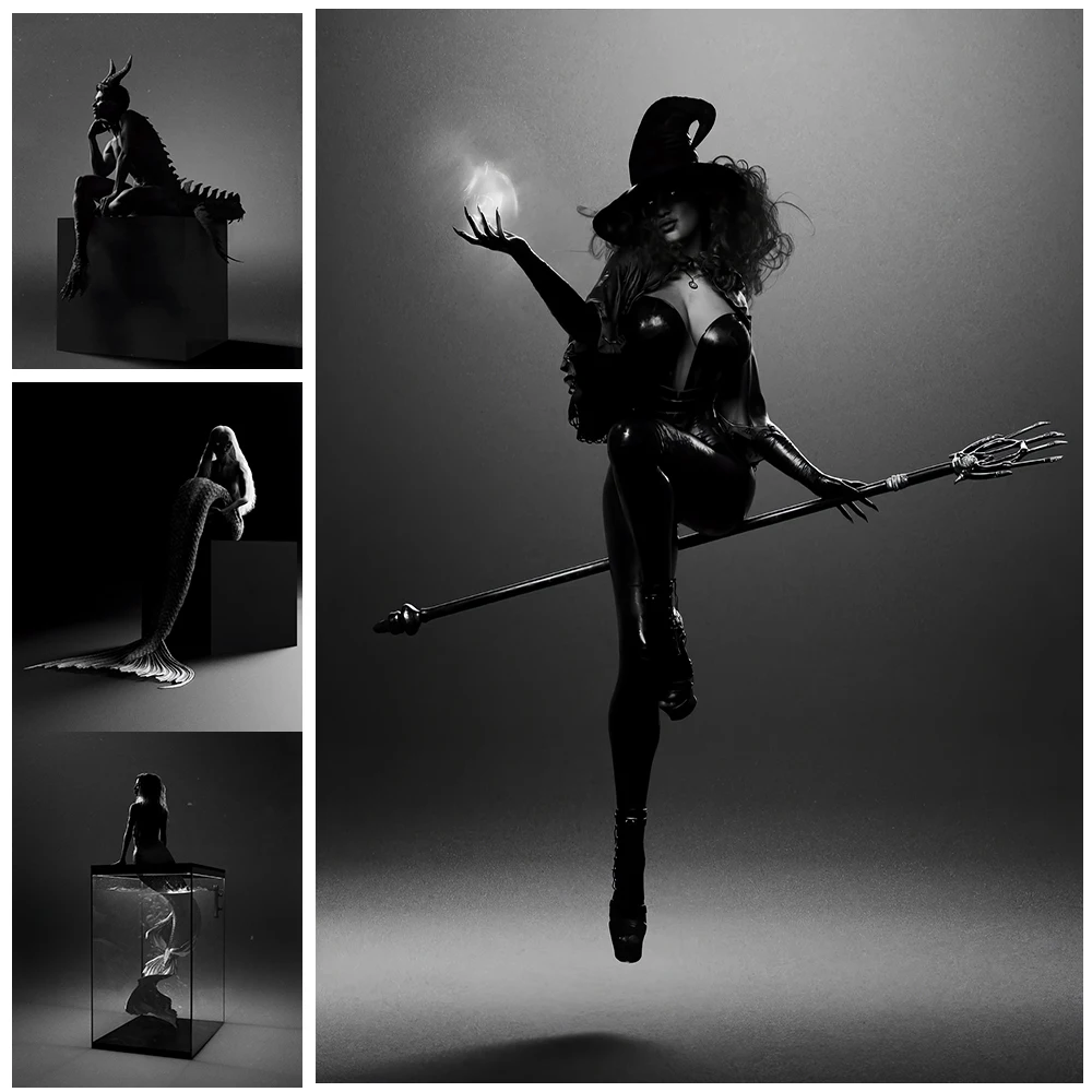 

Brooding Devil And Black Magic Witch Vintage Wall Art Canvas Painting Mermaid Gothic Art Poster And Print For Living Room Decor