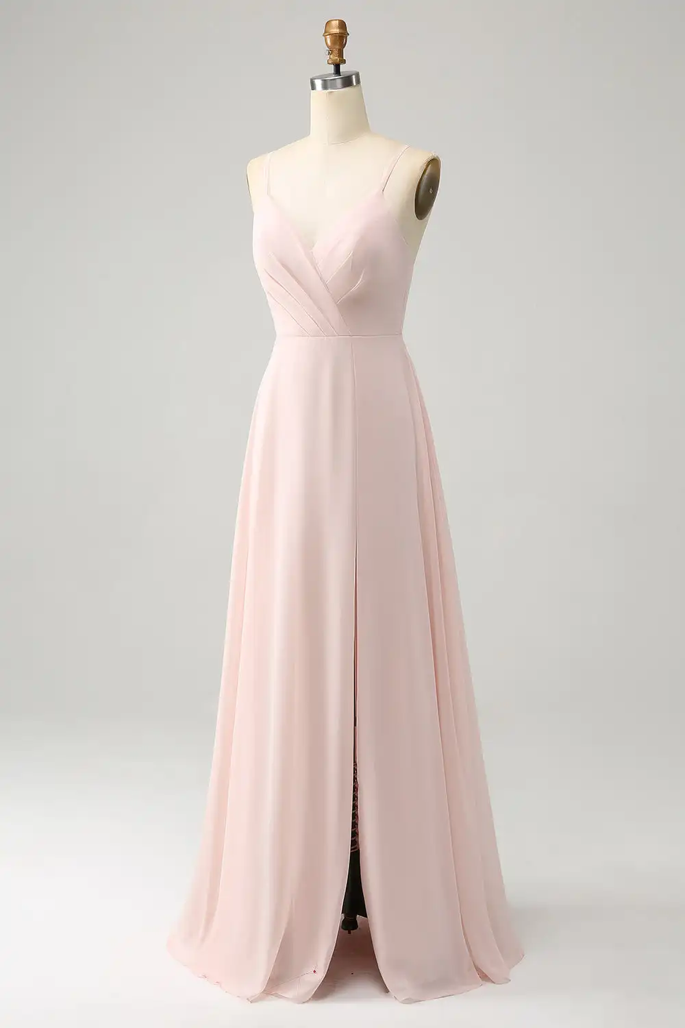 

Elegant Pink A-Line V-Neck Chiffon Long Slit Bridesmaid Dress 2024 robes de soirée فساتين سهرة