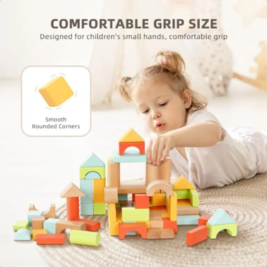 100 stks Bouwstenen voor Peuters 13 Houten Blokken voor met Opslag Emmer en Vorm Sorter Deksel Montori Speelgoed voor 1 2 3 Jaar O