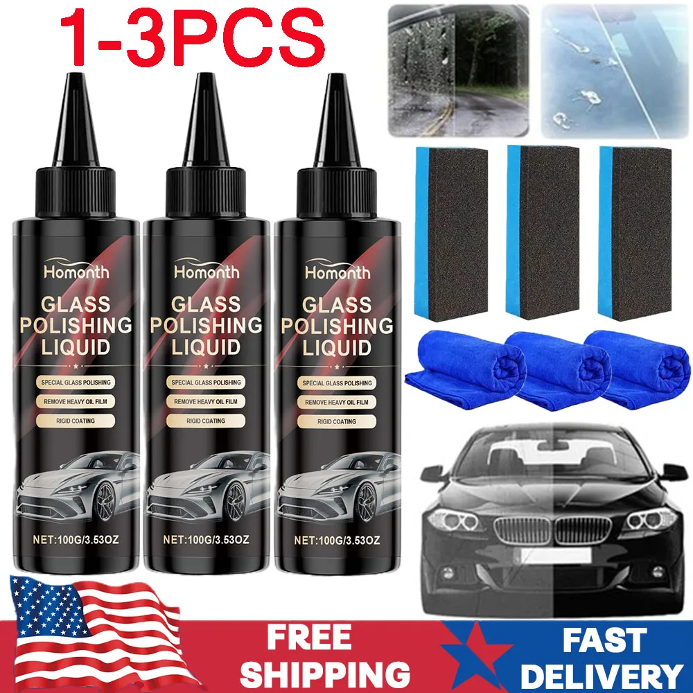 Liquide de polissage de vitres de voiture, 1 à 3 ensembles, nettoyage des taches d'eau, Anti-buée, Solution d'entretien du verre de voiture, vernis pour voiture