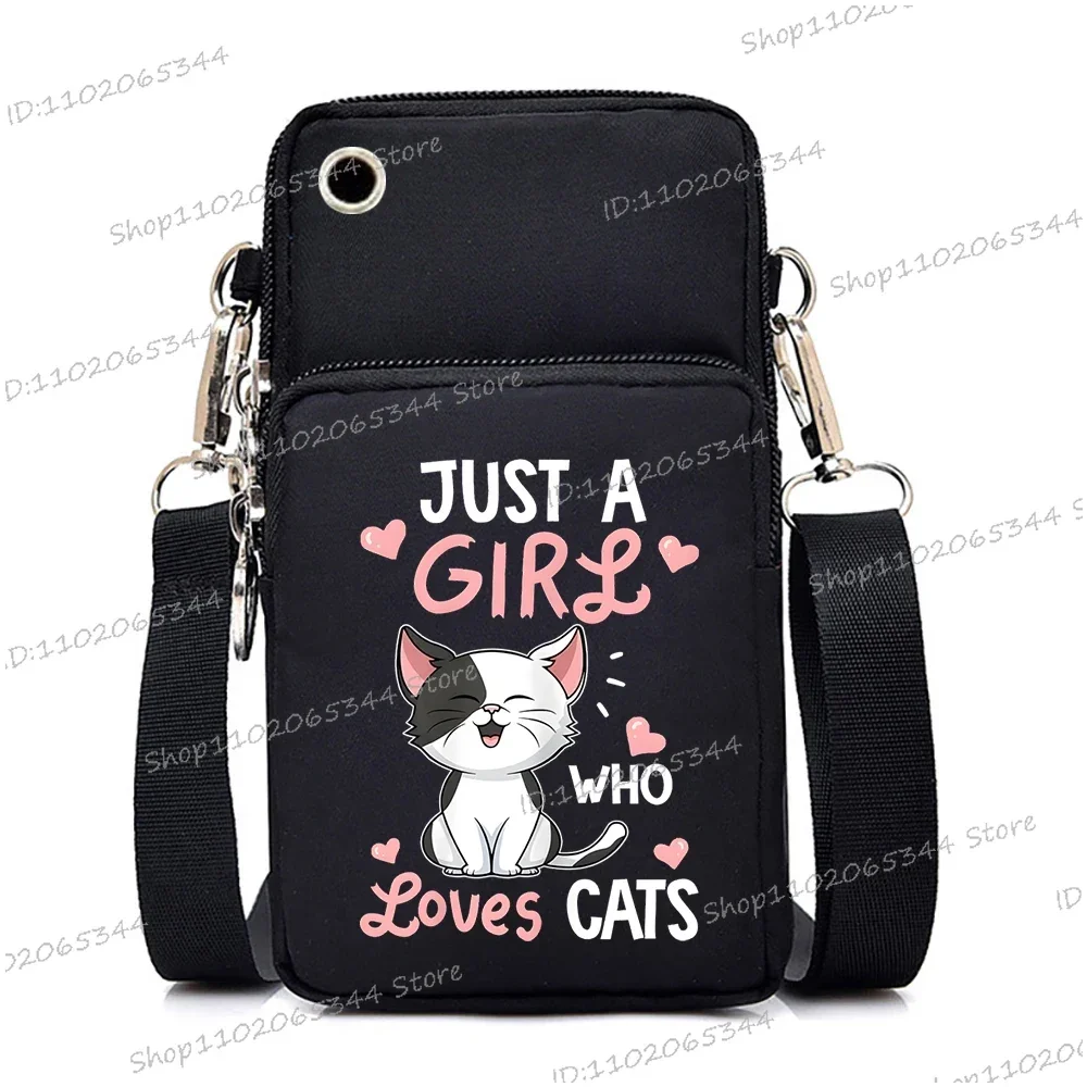 Vrouwen Mini Mobiele Telefoon Tas Gewoon Een Meisje Die Houdt Katten Print Kleine Crossbody Tassen Tote Portemonnee Portemonnee Schoudertas Tiener Handtassen