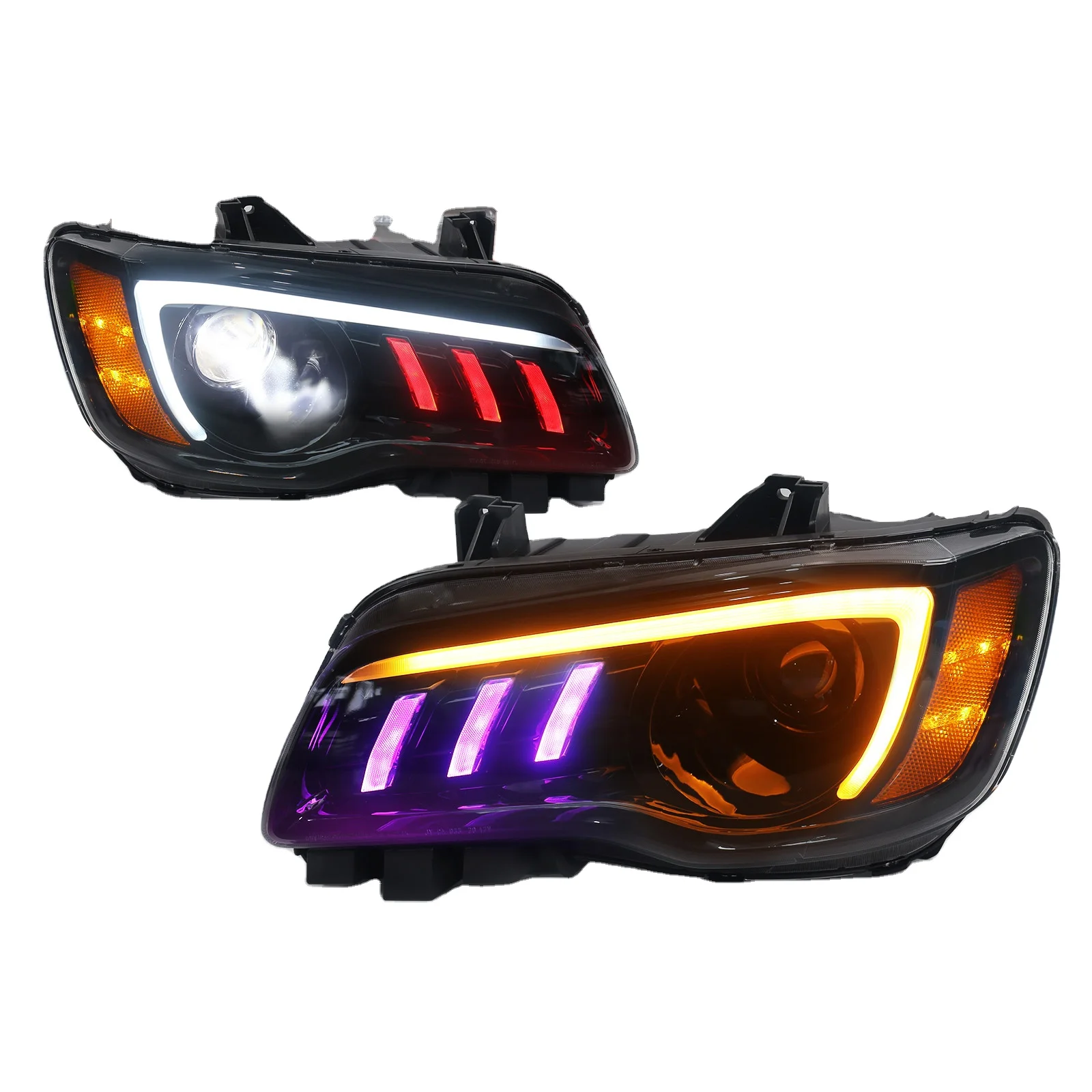 

Projector Multicolor Headlights Assembly for Chrysler 300 300C 2011-2023 Headlamp RGB LED DRL Full LED Headlights with Black Bez