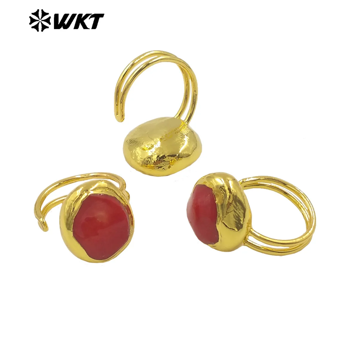 

WT-MPR110 Wholesale Fashion Randomly Shape Vintage Bohemian Red Coral Women Ring In Open Size For Ladies 18K Gold Plated Jewelry