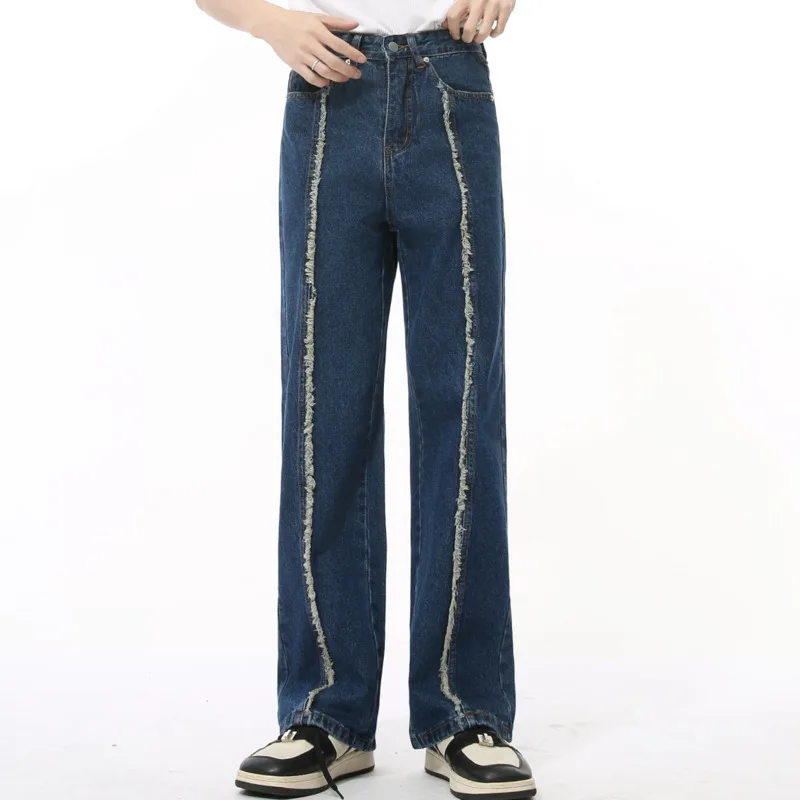 Men's autumn new product, fringed fashionable loose jeans design, sexy and explosive street straight leg wide leg M7-BN-K8821