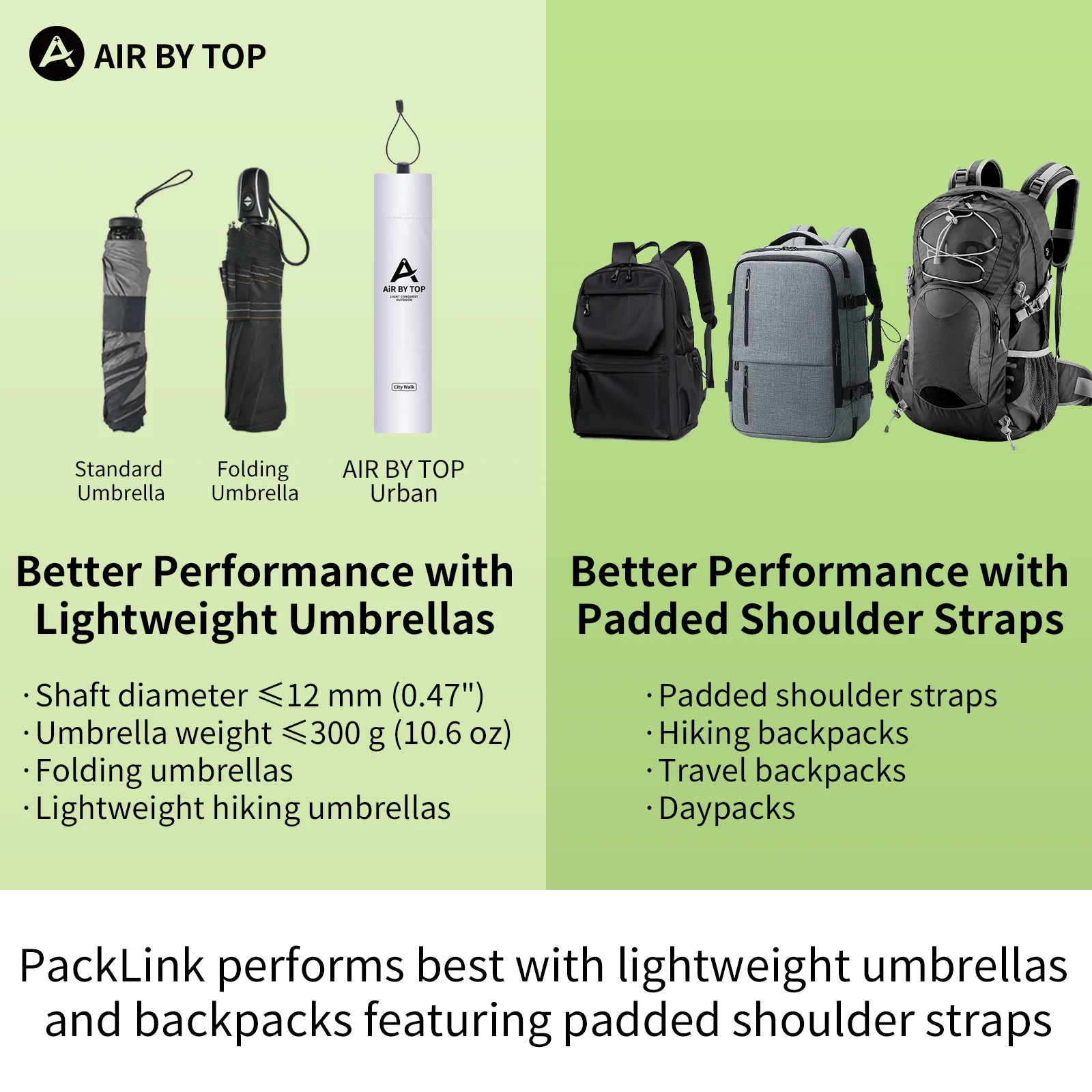 Clip para Paraguas de Mochila AIR BY TOP, Manos Libres, Ligero, para Senderismo al Aire Libre, Dispositivo Fijo para Sujetar Paraguas, para Facilitar el Trekking