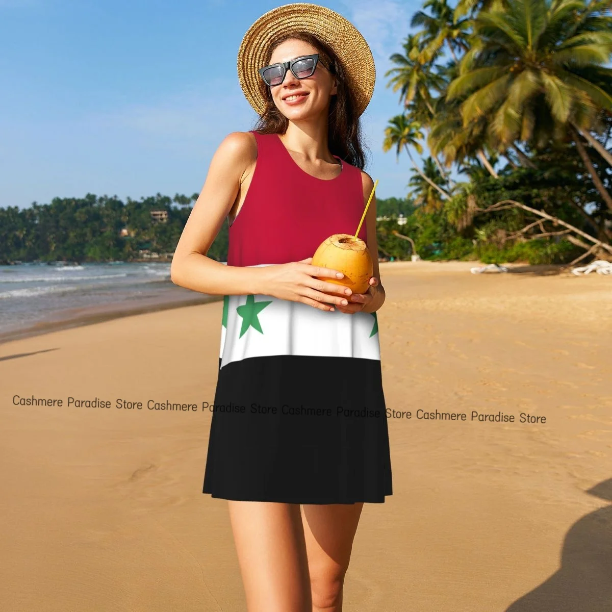 Summer Dresses for Women Casual Sleeveless Dress Syria Flag Tank Sundresses with Pockets